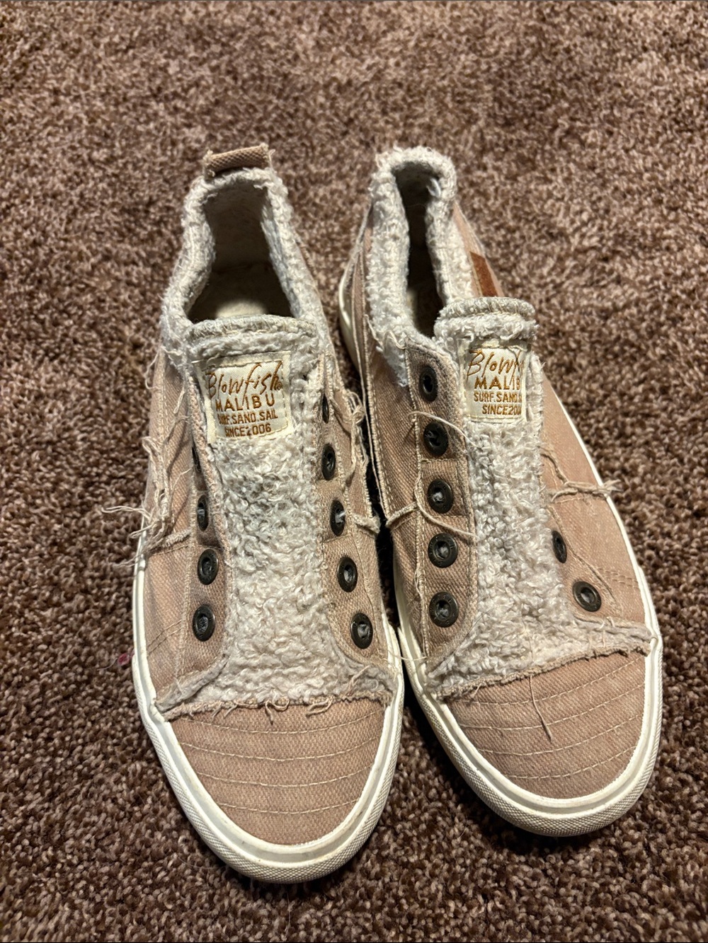 Blowfish Casual Slip-On Sneakers in Taupe and Cream Sherpa